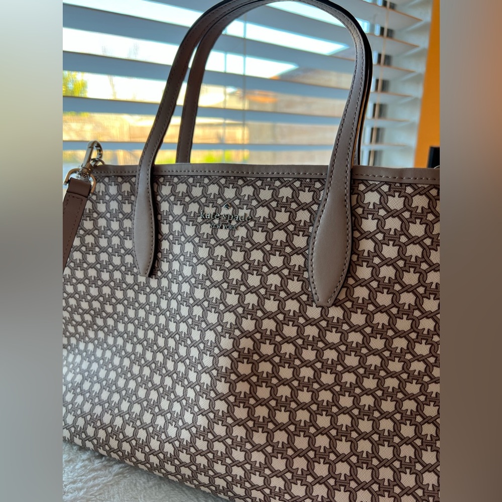 Beautiful authentic Kate Spade satchel bag. Gray and white color, like new. - Picture 4 of 15